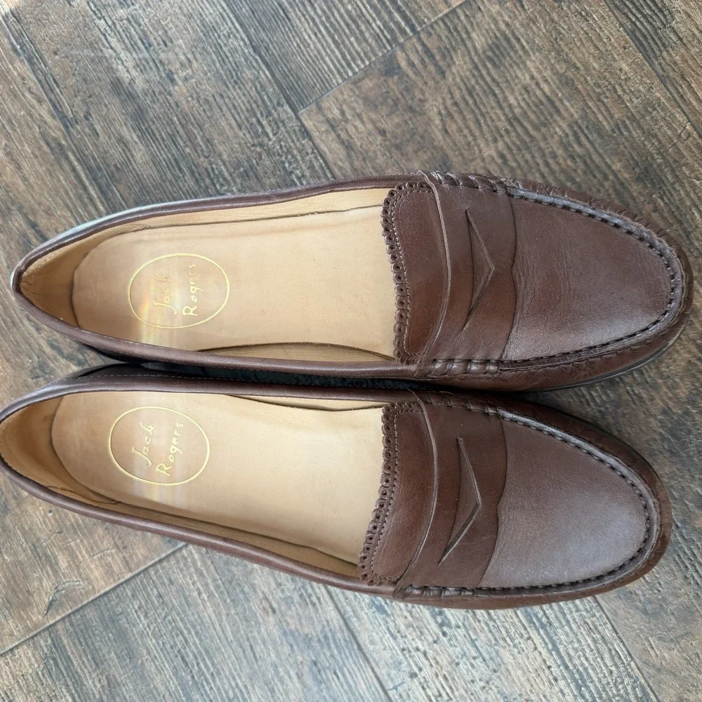 Jack Rogers Quinn Penny Loafers Sz 10 Brown Leather Academic Classic Brazil Made